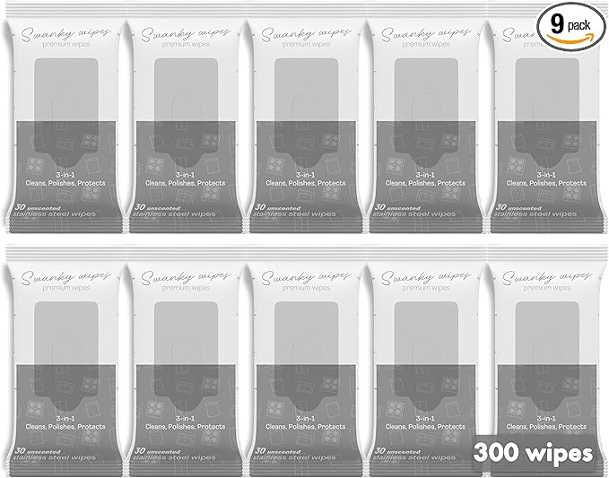 Swanky Stainless Steel Cleaner Wipes - Grime & Grease Remover Kitchen Cleaning Supplies - Clean & Shine, For Stove Top, Refrigerator, Sink, Oven, & Household Appliances - Soft Wipes, 300 Count