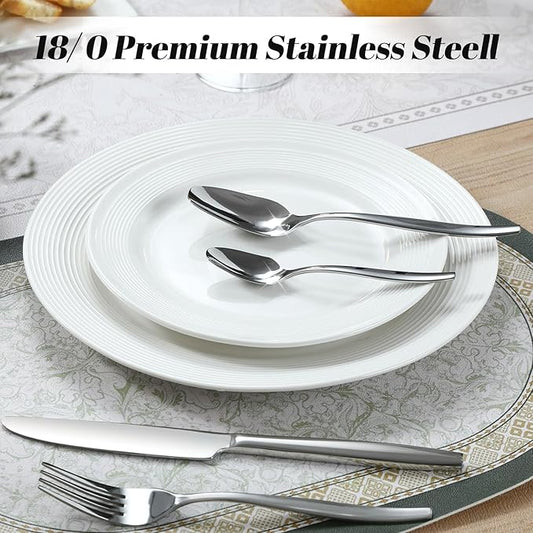 40-Piece Silverware Set,Stainless Steel Flatware Utensils Cutlery Set for 8,Including Steak Knife Fork and Spoon,Dishwasher Safe,Modern Tableware for Home & Dining