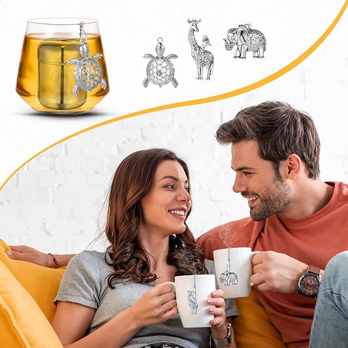 3 Sets Tea Infusers Steeper for Loose Leaf Tea Holder Stainless Steel Tea Ball Mesh Strainer Filters with Drip Trays and Pendant(Cute Style)