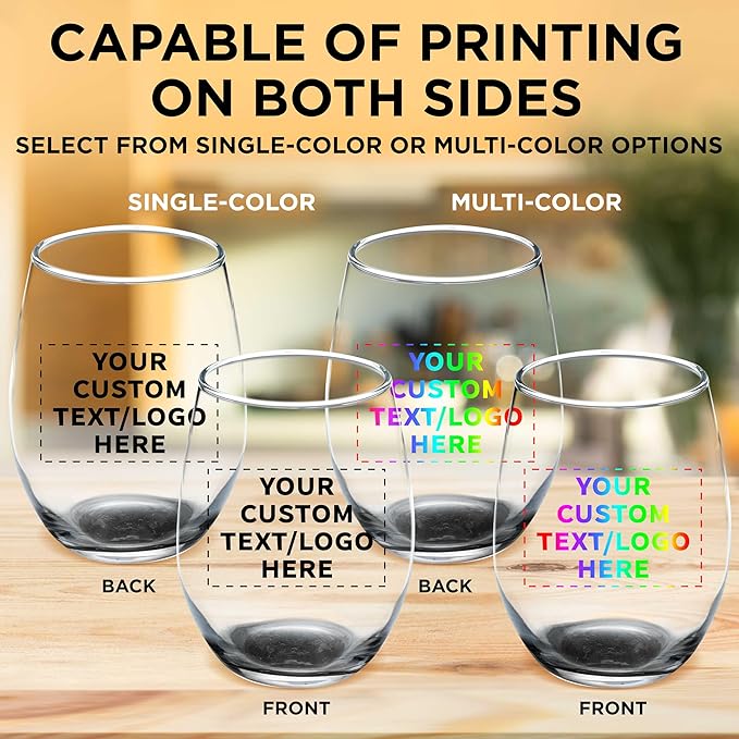 DISCOUNT PROMOS Custom Stemless Wine Glass 9 oz. Set of 10/50/100, Personalized Bulk Pack - Great for Wedding Favors, Bachelorette Party Decorations, Party Favors - Black