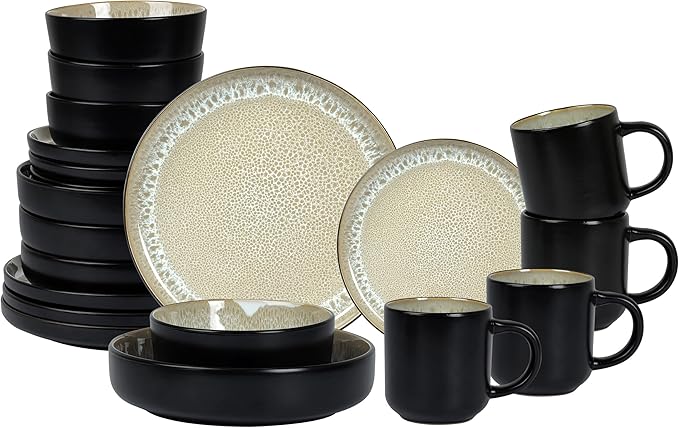 HomeVss 20-Piece Dinnerware Set - Serves 4, Reactive Glaze Bubble Beige Plates & Bowls Set | Microwave & Dishwasher Safe Dishes Set