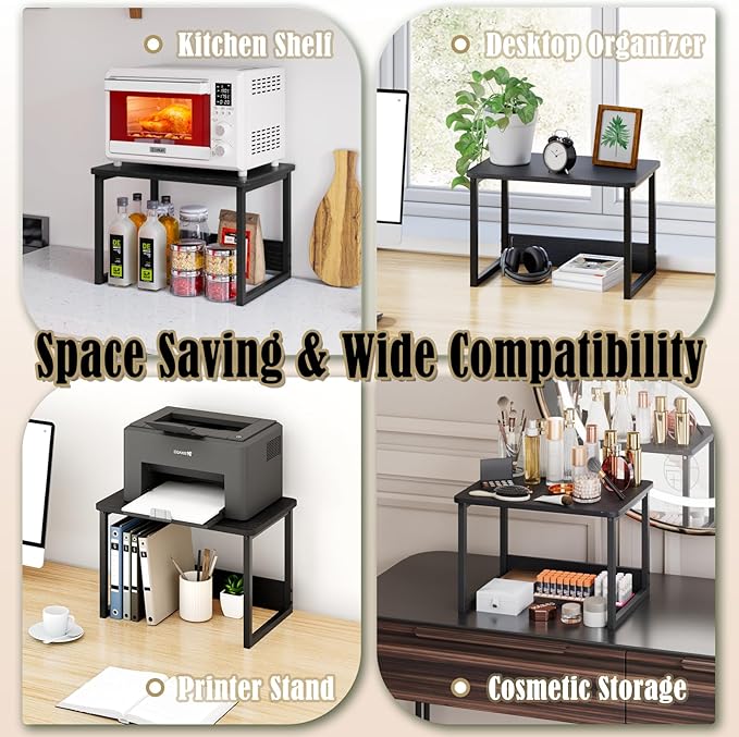 MARTY Kitchen Countertop Organizer Cabinet Shelf, 17x12.4 Large Spice Racks Counter Shelf Microwave Oven Rack Desktop Storage Organization for Kitchen, Office, Metal & Wood, Black