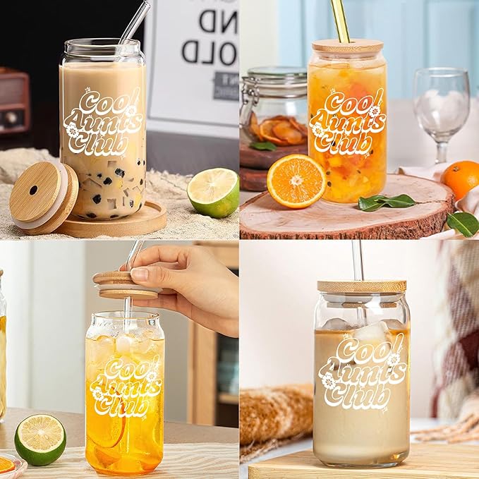 Cool Aunt Coffee Cup 16oz - Mothers Day/Birthday Gift for Aunts - New Aunty Glass Mug - Promoted to Aunts Announcement Gift - Cool Aunt Club -24