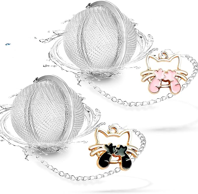 2pcs Tea Infuser,Loose Leaf Tea Steeper Tea Strainer with Cute Cat Charm Stainless Steel Tea Ball Tea Diffuser Tea Infusers for Loose Tea