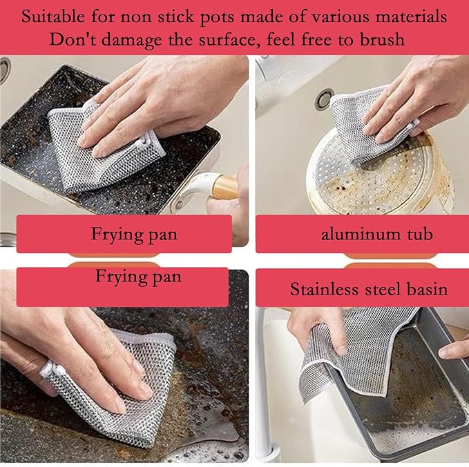 10PCS Double Wet and Dry Wire Dishcloth, Stainless Steel Scrubber, Multi-Purpose Wire Miracle Cleaning Cloths, Non-Scratch, for Powerful Cleaning of Cookware and More.(10PCS)