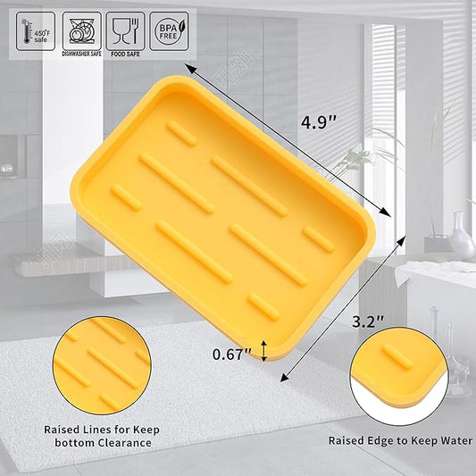 Silicone Kitchen Sink Organizer Tray for Multiple Usage,Easy Clean Sponges Holder for Kitchen Bathroom Counter or Sink,Dish Soap Dispenser,Scrubber,Bottle,Cup Yellow 4.9βx 3.2β