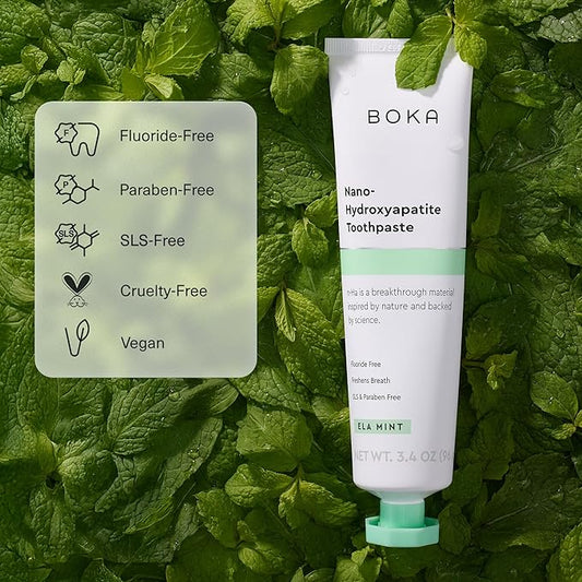 Boka Fluoride Free Toothpaste, Nano Hydroxyapatite Toothpaste, Appropriate for Sensitive Teeth - for Adult, Kids Oral Care - Ela Mint Flavor, 3.4 Fl Oz 1Pk US Manufactured