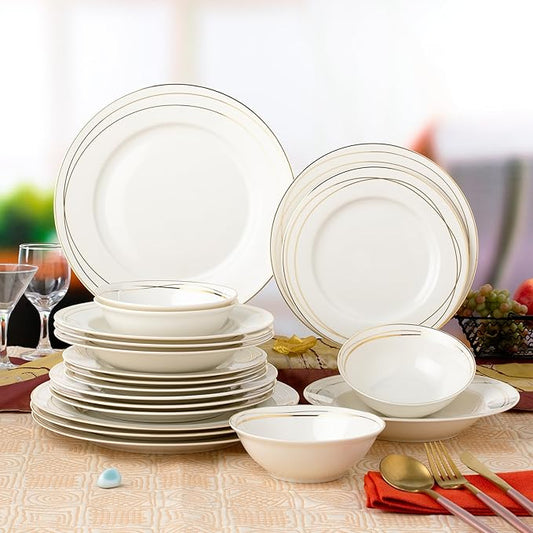 Joseph Sedgh Collection “Sisi” 20-Piece Bone China Dinnerware Set, Service for 4, White and Gold