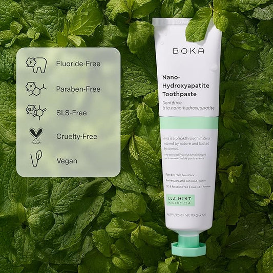 Boka Fluoride Free Toothpaste, Nano Hydroxyapatite Toothpaste, Appropriate for Sensitive Teeth - for Adult, Kids Oral Care - Ela Mint Flavor, 4 Fl Oz 3Pk US Manufactured