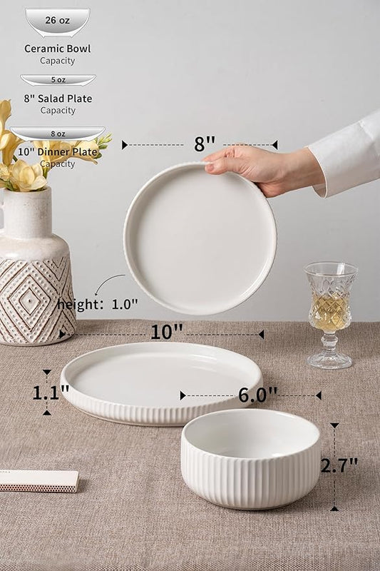 Dinnerware Sets for 4,Microwave Safe Plates and Bowls Sets,12 Piece Dylan Dish Set,Reactive Glaze Stoneware Dinnerware Set (Gloss Reactive Snow White, Service for 4 (12pcs))