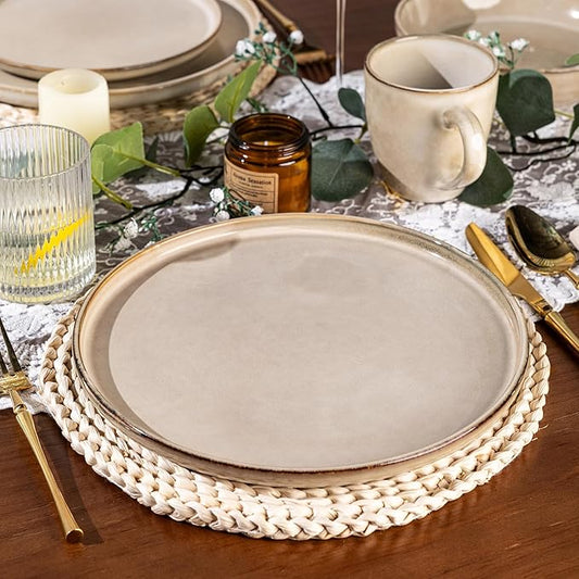 GBHOME 32 Pieces Double Bowls Ceramic Dinnerware Sets for 8, Stoneware Plates and Bowls Set with Reactive Glaze, Scratch Resistant Stoneware Dishes Set, Dishwasher & Microwave Safe