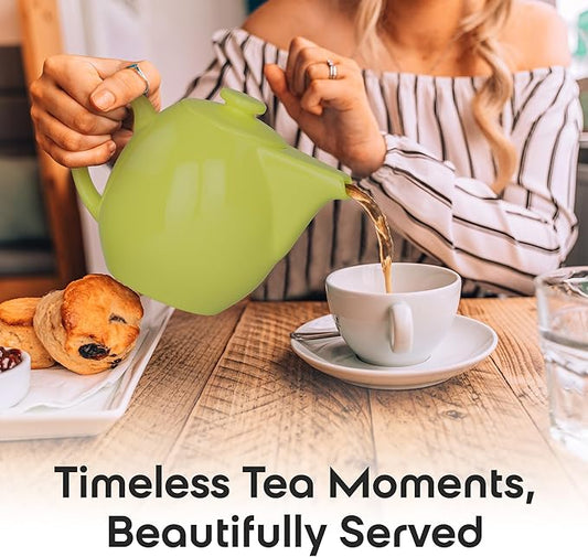OmniWare 24 Oz Stoneware Teapot with Stainless Steel Mesh Infuser (Citron) - Microwave & Dishwasher Safe, Removable Infuser, Retro-Style Kitchenware Ideal for Loose Tea Brewing