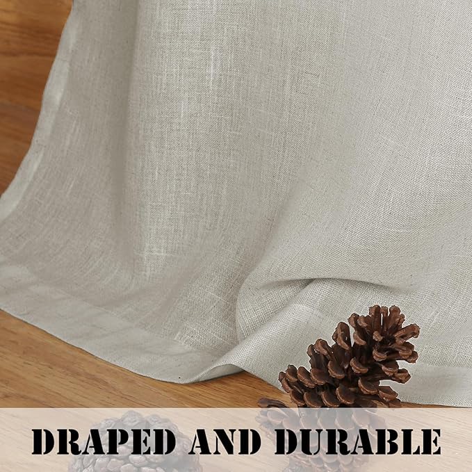 H.VERSAILTEX Living Room Linen Curtains - Semi Sheer, Nickel Grommet, Energy Saving, Light Filtering Window Treatments - Pale Oak, 2 Panels, 52 x 108 Inch