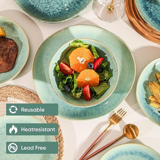 Decosignature Modern Plates and Bowls Sets 12-Piece Ceramic Dinnerware Set for 4 Blue Kitchen Plates and Bowls Microwave Dishwasher and Oven Safe Stackable Tableware Dinnerware Sets for Everyday Use