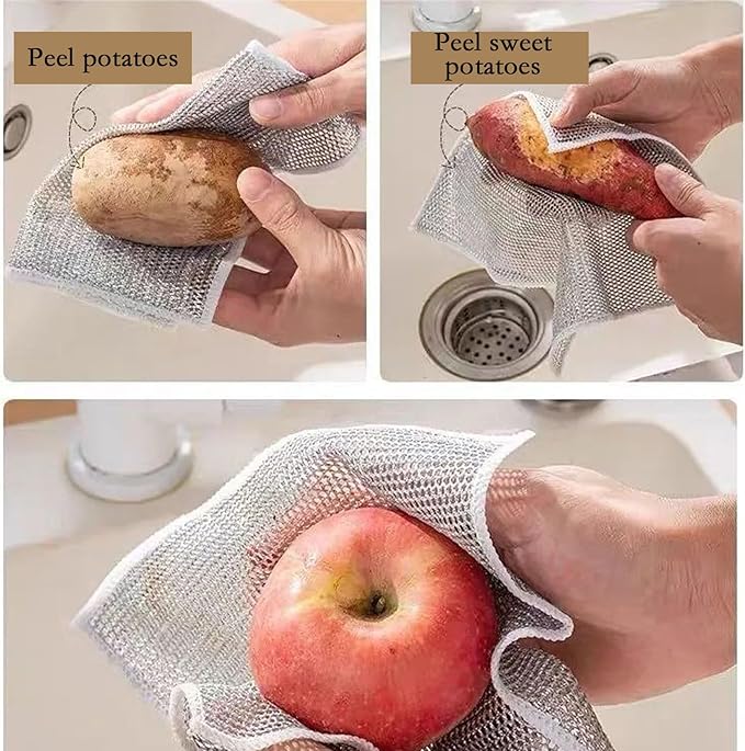 10PCS Double Wet and Dry Wire Dishcloth, Stainless Steel Scrubber, Multi-Purpose Wire Miracle Cleaning Cloths, Non-Scratch, for Powerful Cleaning of Cookware and More.(10PCS)