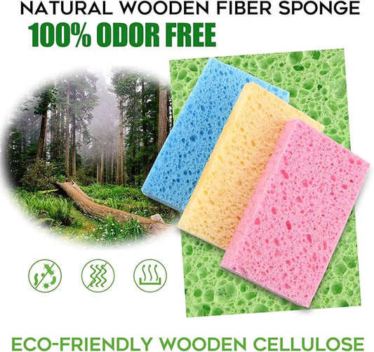 Compressed Cellulose Kitchen Sponges 12Pack,Non-Scratch Biodegradable Natural Colorful Sponge Scrub for Dishes Cleaning,Funny DIY Sponge for Kids
