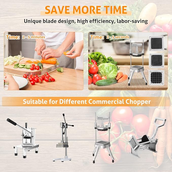 WICHEMI Replacement Chopper Blade 3/8" Stainless Steel Onion Chopper Dicer Blades and Pusher Block for Tomato Dicer French Fry Cutter