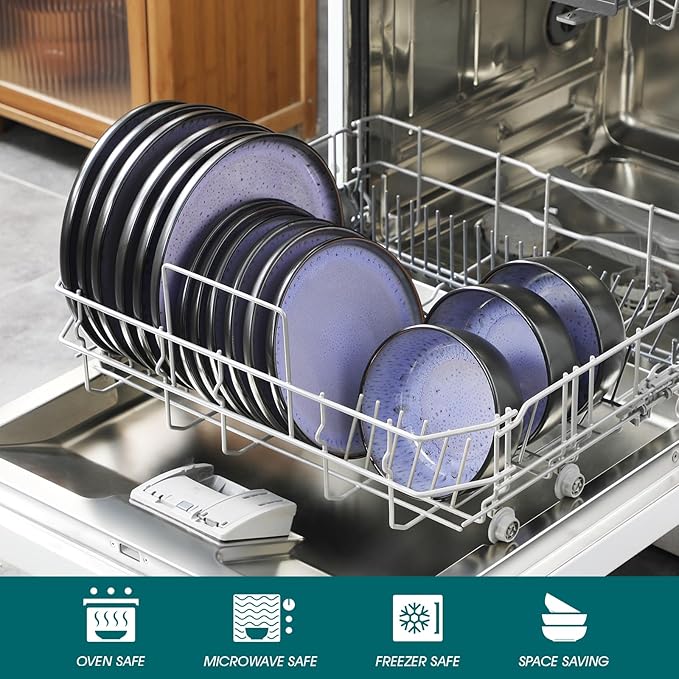 vancasso Plates and Bowls Sets, 24 Pieces Stoneware Dinnerware Sets for 8, Kitchen Dish Set Mircowave and Dishwasher Safe Dinner Set Ceramic Dishware, Light Purple, Series AMBER