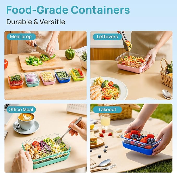 Vtopmart 5 Pack 28oz Glass Food Storage Containers Set with Silicone Sleeve,Glass Meal Prep Containers, Lunch containers with Airtight BPA-Free Plastic Lids, Dishwasher, Microwave, and Freezer Safe