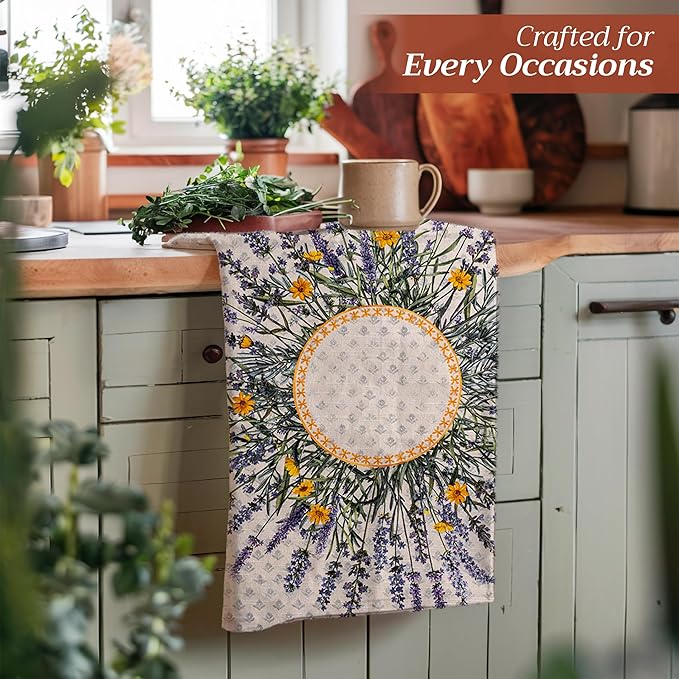 Maison d' Hermine Kitchen Towels Set of 3 100% Cotton 27.50" x 20" Reusable Cloth Tea Dish Towels Absorbent with Hanging Loop for Kitchen, Home, Dining, Cocktail Parties Spring/Summer (Fanny Lavender)