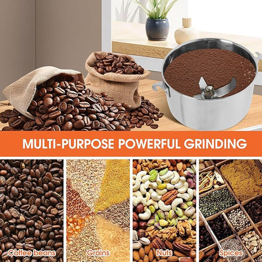 750g Commercial Grain Grinder - 2000W Heavy-Duty Electric Mill for Coffee, Spices, Nuts & Grains | 28000 RPM | Industrial Stainless Steel | 5 Blades System | for Home & Restaurant Use