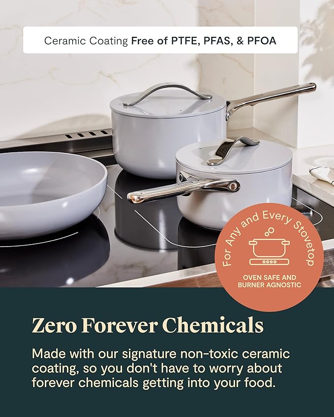 Caraway Deluxe Non-stick Ceramic Cookware Set (16 Piece) Pots, Frying Pans, Lids and Kitchen Storage - PFAS & PFOA Free - Oven Safe Pan Set & Compatible with All Stovetops - Perracotta