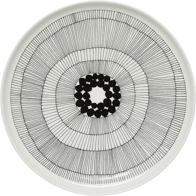 MARIMEKKO Oiva Siirtolapuutarha Dinner Plate — Refine Your Kitchen Décor with Our Iconic Black & White Stoneware — Stylish White Porcelain Dinner Plates to Elevate Your Dining Experience (10”)