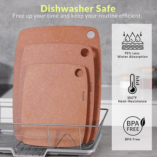 Wood Fiber Cutting Board for Kitchen - High Density, Non-Porous, BPA-Free, Reversible Chopping Board, Dishwasher Safe, Knife-Friendly Cutting Board for Meat, Bread, Fruit, 14.6" x 10.8", Wooden