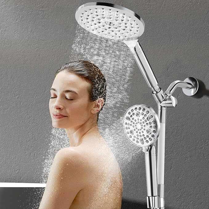 Filtered Rainfall Shower Head with Handheld Spray Combo, Dual Shower Head Combo High Pressure, Double Sprayer Filter Shower Head with Extra Long Hose & Adjustable Shower Arm (Chrome)