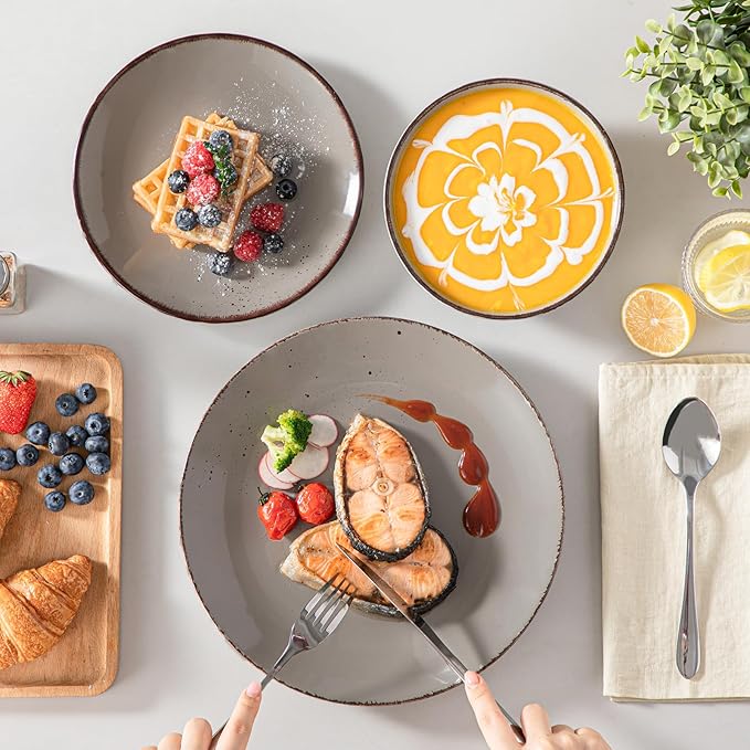 vancasso Navia Dinnerware Sets, Stoneware Plates and Bowls Sets, Dinner Salad Dessert Plates and Cereal Bowls Set, Dishes Set for 4, Spray Spot Patterned, Multi-Color