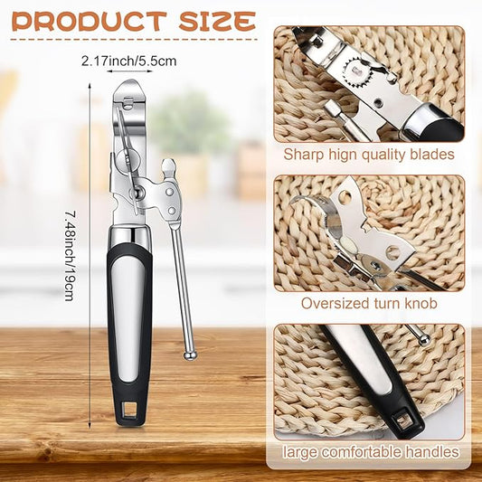 Gisafai 20 Pcs Can Opener Manual Bulk Smooth Edge with Sharp Blade and Soft Non Slip Grip Handle Heavy Duty Handheld Safety Can Opener, Black and Silver