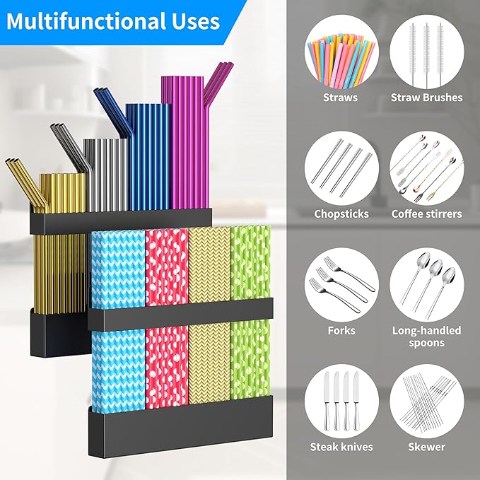 Kitchen Storage for Straw Storage Holder, Adjustable Magnetic Straw Holder for Fridge and Coffee Maker