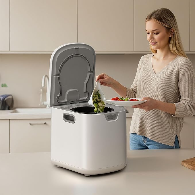 Kismile Electric Composter for Kitchen, 3.5L (Max 4L) Indoor Smart Compost Bin Countertop with LED Display, Odorless with 2 Carbon Filters, Auto-Cleaning, Turn Food Waste into Fertilizer for Home