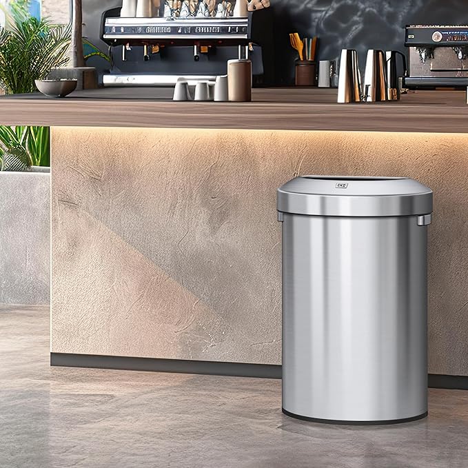 EKO Urban 21 Gallon Semi-Round Open Top Waste Bin, Stainless Steel Half Round Commercial Trash Can for Indoor and Outdoor, Extra Large Metal Garbage Bin for Home, Office, Restaurant, Restroom, 80L