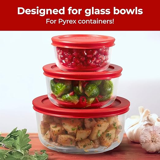 Wood Grip - Lids for Pyrex and Anchor Round Glass Containers - Lids for Pyrex Glass Containers - Replacement Lids (Red, 4 Cups, 4 Pack)