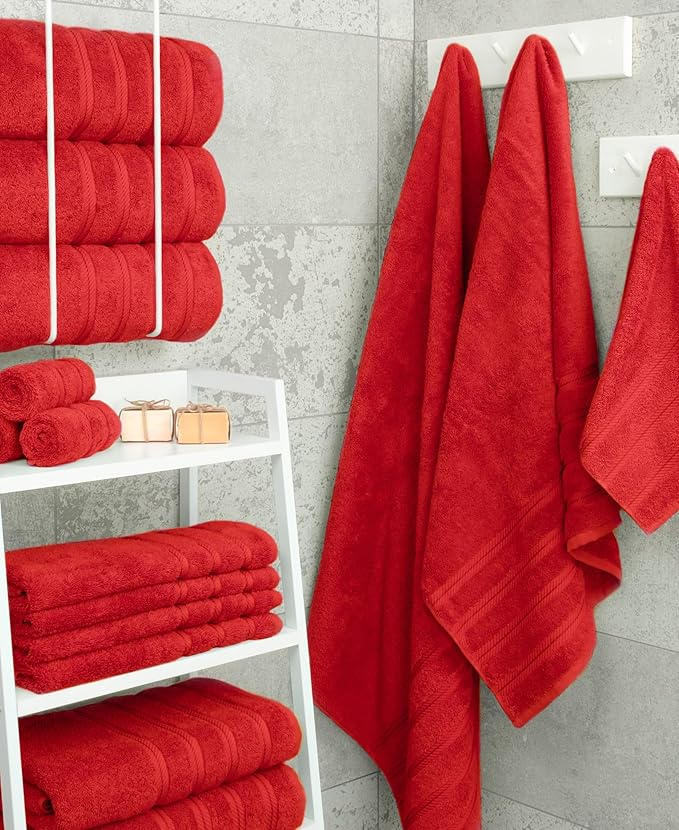 American Soft Linen Luxury 4 Piece Bath Towel Set, 600 GSM 100% Cotton Turkish Bath Towels for Bathroom, 27x54 in Large Bathroom Shower Towels, Red