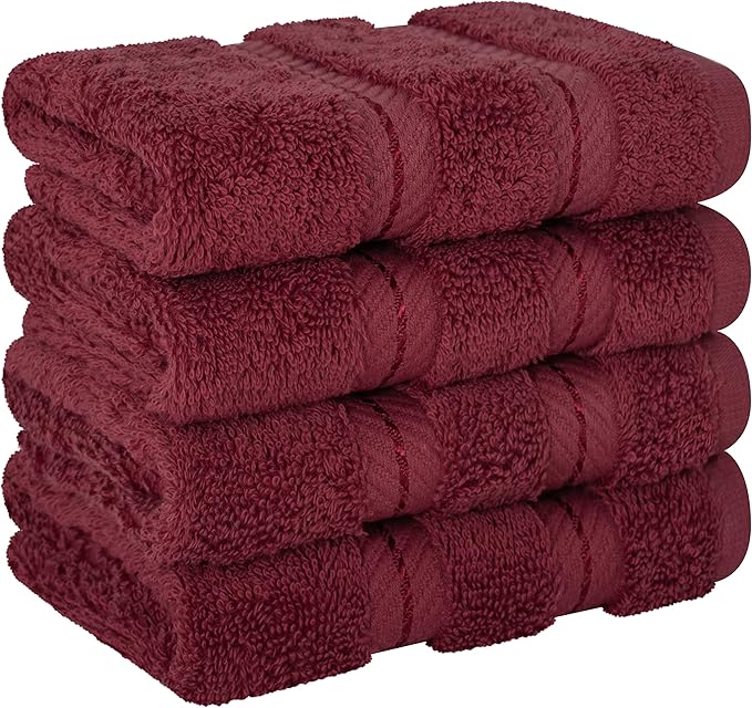 American Soft Linen Luxury Washcloths for Bathroom, 600 GSM 100% Cotton 4 Piece Turkish Wash Cloth Set, 13x13 in Soft Rags for Body and Face, Bordeaux Washcloths
