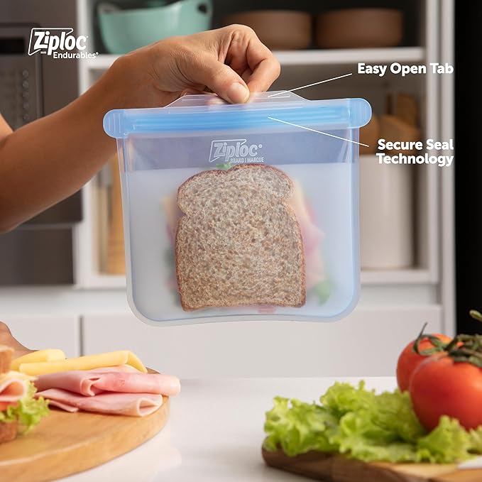 Ziploc Endurables Medium Pouch, 2 Cups, Reusable Silicone Bags and Food Storage Meal Prep Containers for Freezer, Oven, and Microwave, Dishwasher Safe, 2 Pack