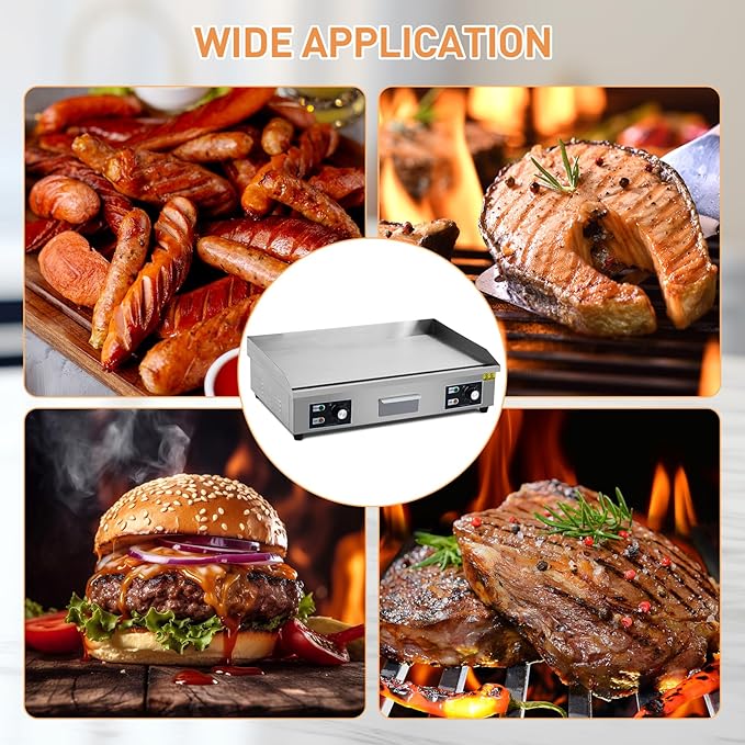 GarveeHome 29 in Stainless Steel Electric Griddle, 3000W Non-Stick Commercial Flat Top Grill, 122℉-572℉ Temperature Adjustable, Countertop Teppanyaki Grill for Indoor Outdoor, Silver