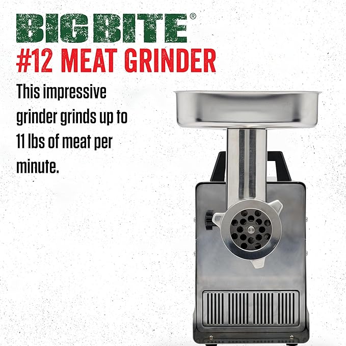 LEM Products BigBite #12 Meat Grinder, 0.75 HP Stainless Steel Electric Meat Grinder Machine, Ideal for Frequent Use