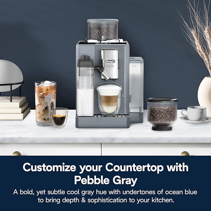 De'Longhi Rivelia Automatic Espresso Machine, Grinder & Frother, Easy Bean Switching, Pebble Gray