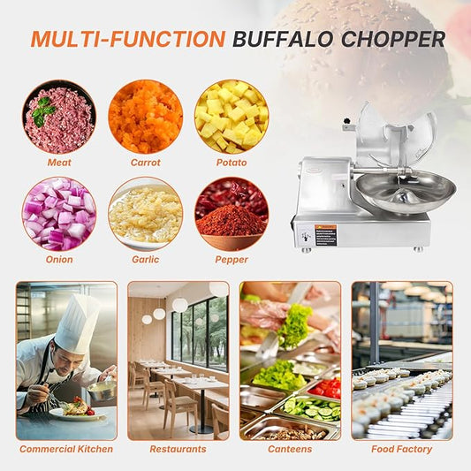 Hakka Commercial 10L Multifunction 18in Meat Bowl Cutter Mixer and Buffalo Chopper Food Processor Heavy Duty Meat Mixing Grindering Chopping Machine