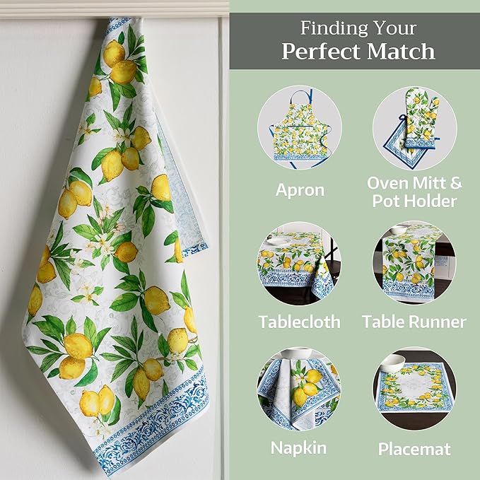 Maison d' Hermine Kitchen Towels Set of 3 100% Cotton 27.50" x 20" Reusable Cloth Tea Dish Towels Absorbent with Hanging Loop for Kitchen, Home, Dining, Cocktail Parties Spring/Summer (Cedrat)
