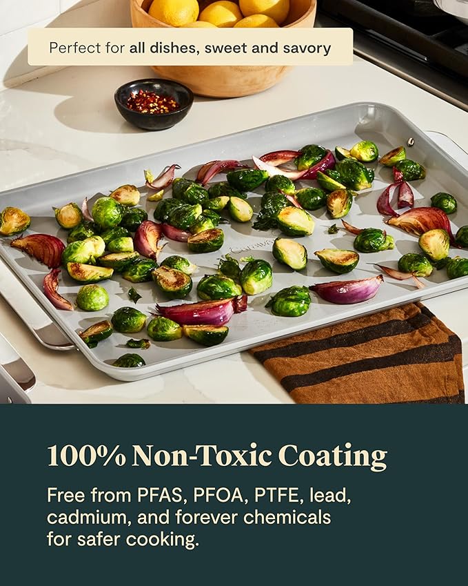 Caraway Non-Stick Ceramic Baking Sheet - Naturally Slick Ceramic Coating - Non-Toxic, PTFE & PFOA Free - Perfect for Baking, Roasting, and More - Large (18" x 13") - Navy