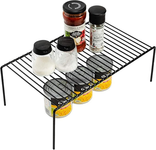 iPEGTOP Set of 6 Large (15.7 x 9.4 Inch) Kitchen Cupboard Organiser, Freezer Cabinet Storage Metal Shelf Wire Rack, Rustproof Steel Shelves for Fridge Pantries Countertops Utensils, Black