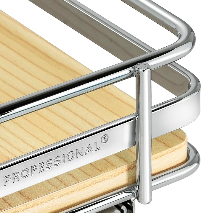LYNK PROFESSIONAL® Élite™ Pull Out Spice Rack Organizer for Inside Kitchen Cabinets - 6-3/8 inch Wide - Slide Out Drawer – Wood/Chrome Sliding Spice Cabinet Organization Shelf Racks - 1 Tier