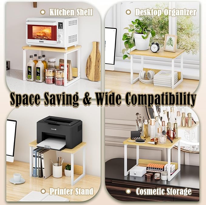 MARTY Kitchen Countertop Organizer Cabinet Shelf, 17x12.4 Large Spice Racks Counter Shelf Microwave Oven Rack Desktop Storage Organization for Kitchen, Office, Metal & Wood, Maple