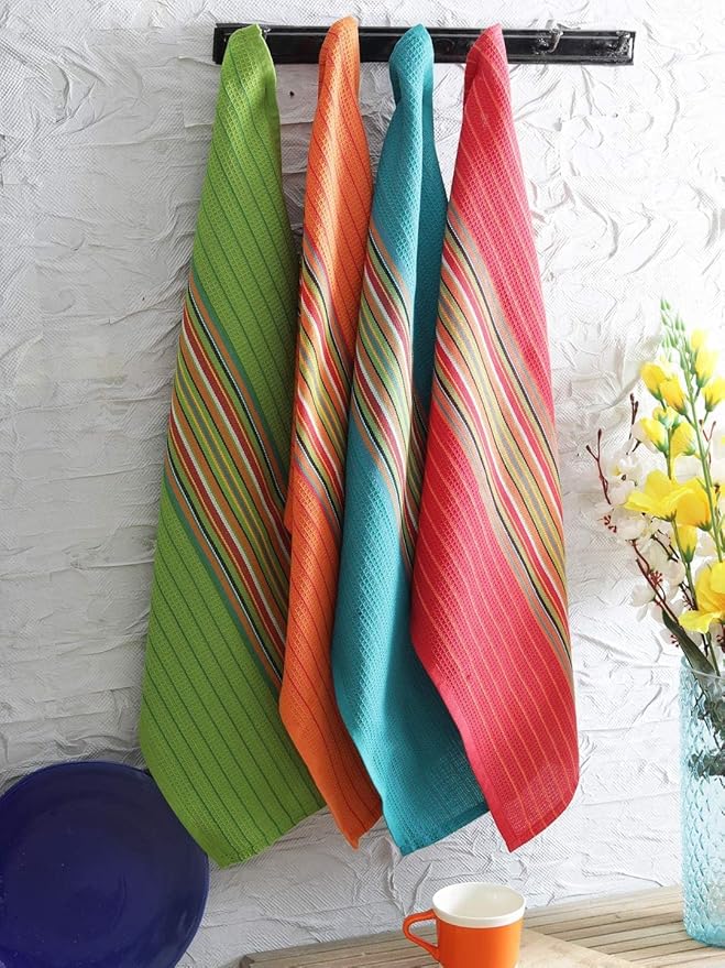 DG Collections 100% Cotton Salsa Kitchen Towels – 8 Pack, Super Absorbent Dish Towels, 16x28 Inch, Lint-Free, Durable Weave – Reusable Kitchen Cleaning Cloths for Home & Restaurants