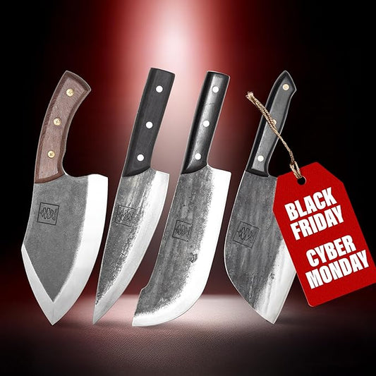 COOLINA The Ultimate Meat Lover 4-Knife Set - Premium Hand-Forged High-Carbon Steel Kitchen Knives: Versatile Promaja, Heavy-Duty Lixy, Precision Daozi, and Multi-Functional Tungsten