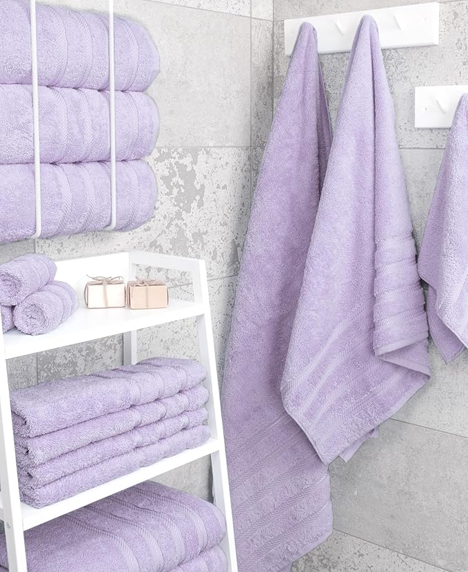 American Soft Linen Luxury 4 Piece Bath Towel Set, 600 GSM 100% Cotton Turkish Bath Towels for Bathroom, 27x54 in Extra Large Bathroom Shower Towels, Lilac